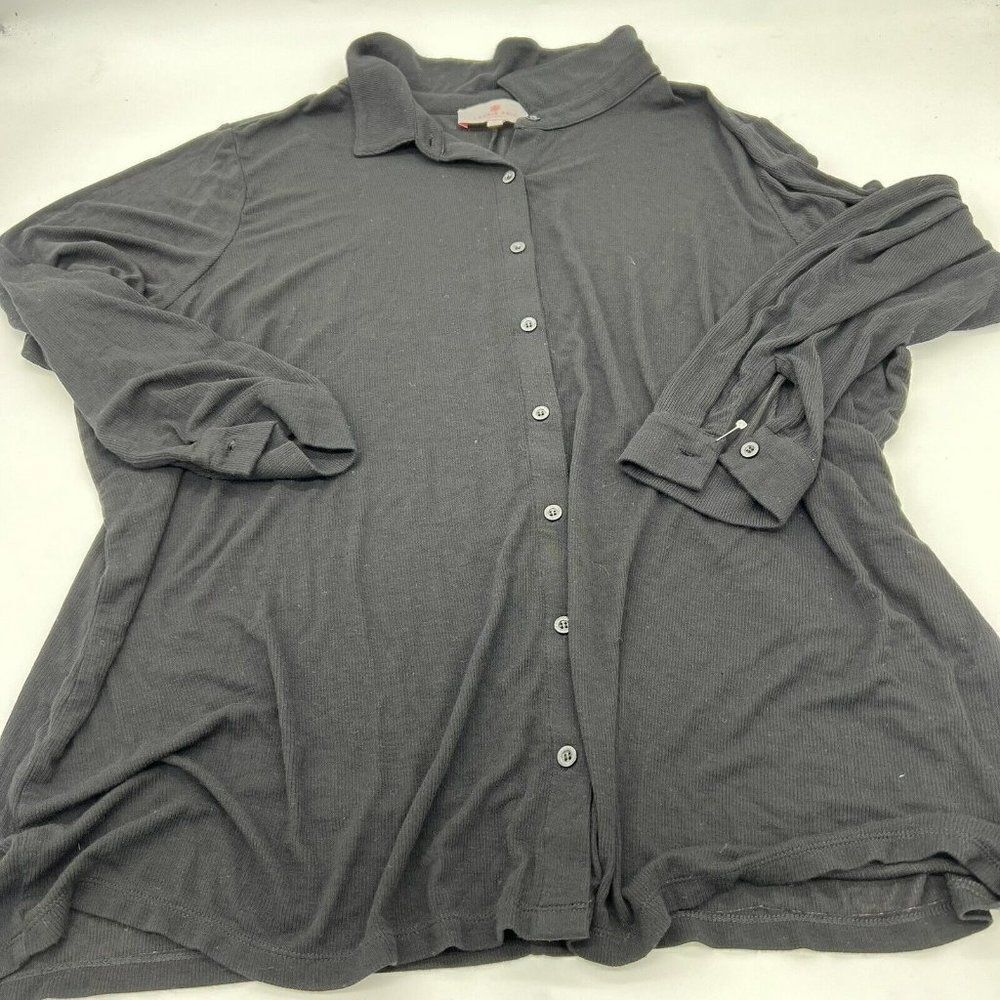 Laurie Felt Fuse Modal Black Rubbed Button Down Long Sleeve Size 2X